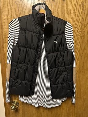 Puma Black Quilted Puffer Vest with White Logo